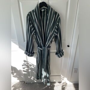 Brooklinen Super-Plush Green Striped Robe Size Large 100% Turkish Cotton Unisex